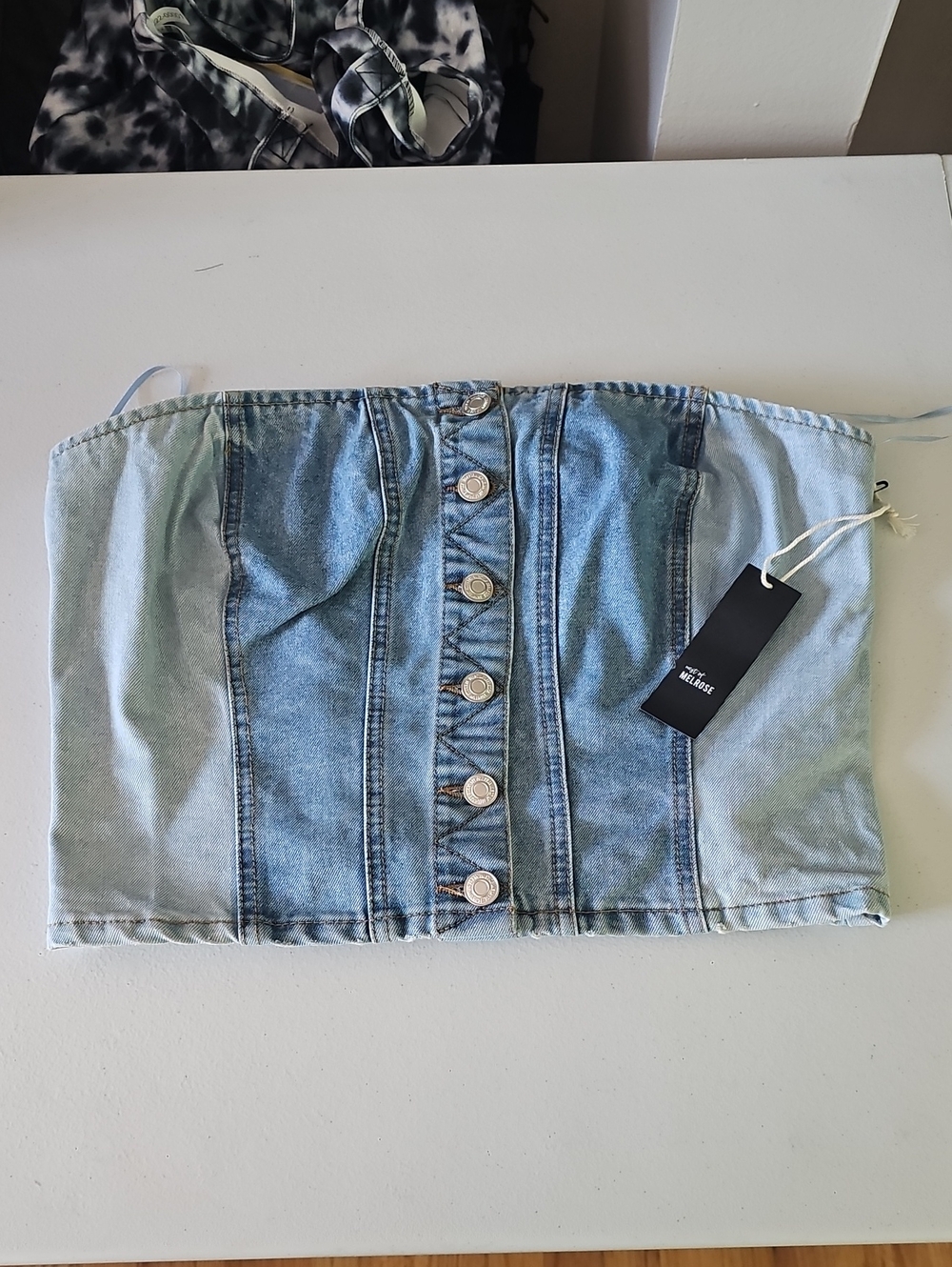 Denim Button-Front Blue Tube Top - West Of Melrose